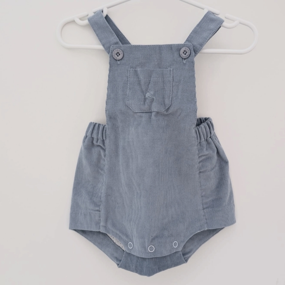 Medium light blue fine corduroy short overalls. New without tags. Size 6 month